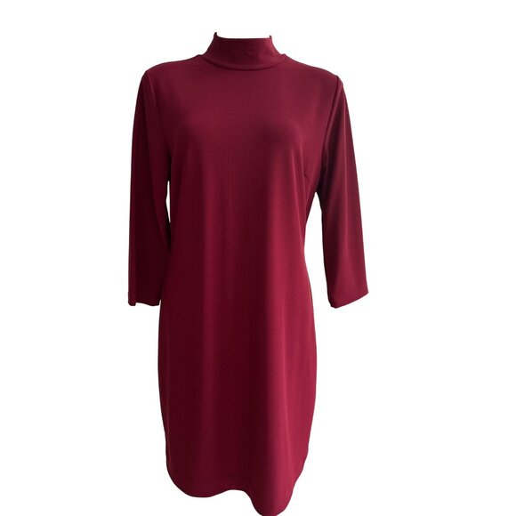 Boston Proper Maroon Mock Neck Knee-Length Shift Dress, Women's Size L - Picture 1 of 9